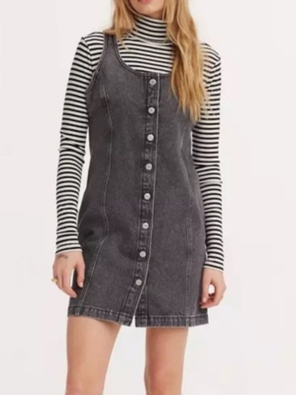 Levi's Tuli 100% Cotton Denim Button Front Tank Dress Black Stonewash Small